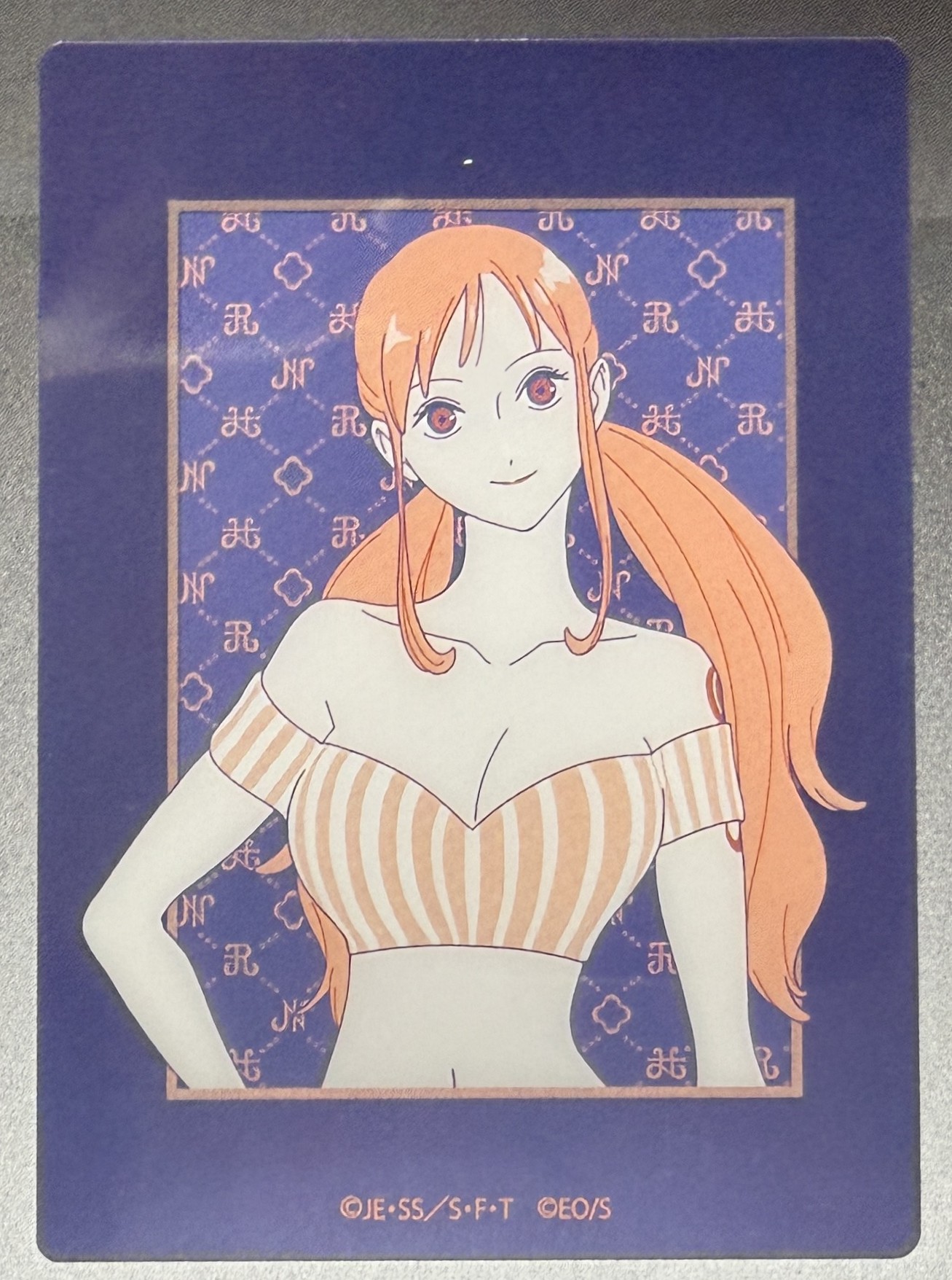 Nami clear card, navy monogram pattern design