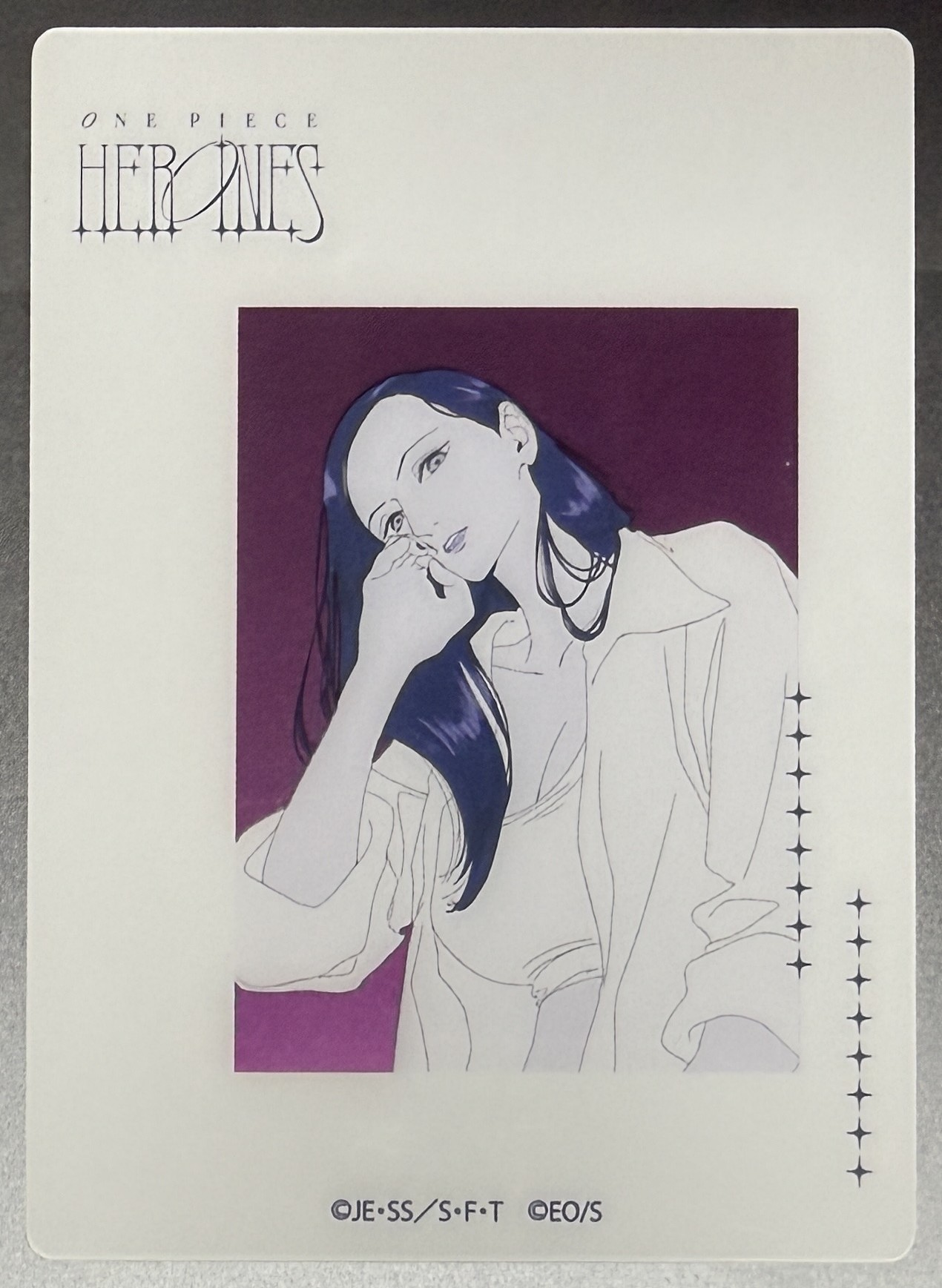Robin clear card, portrait against a magenta block