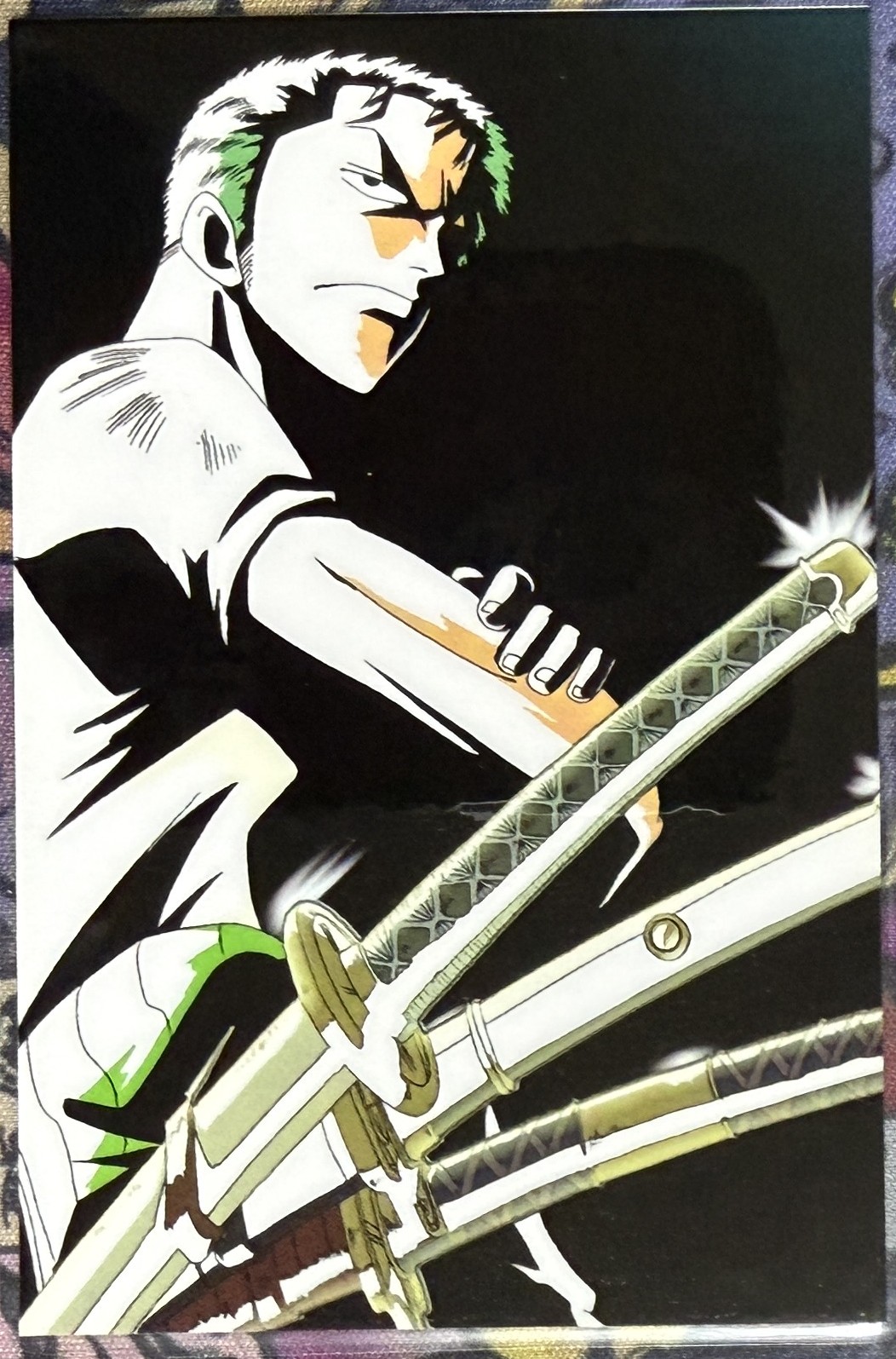 Zoro lami card front, drawing his swords