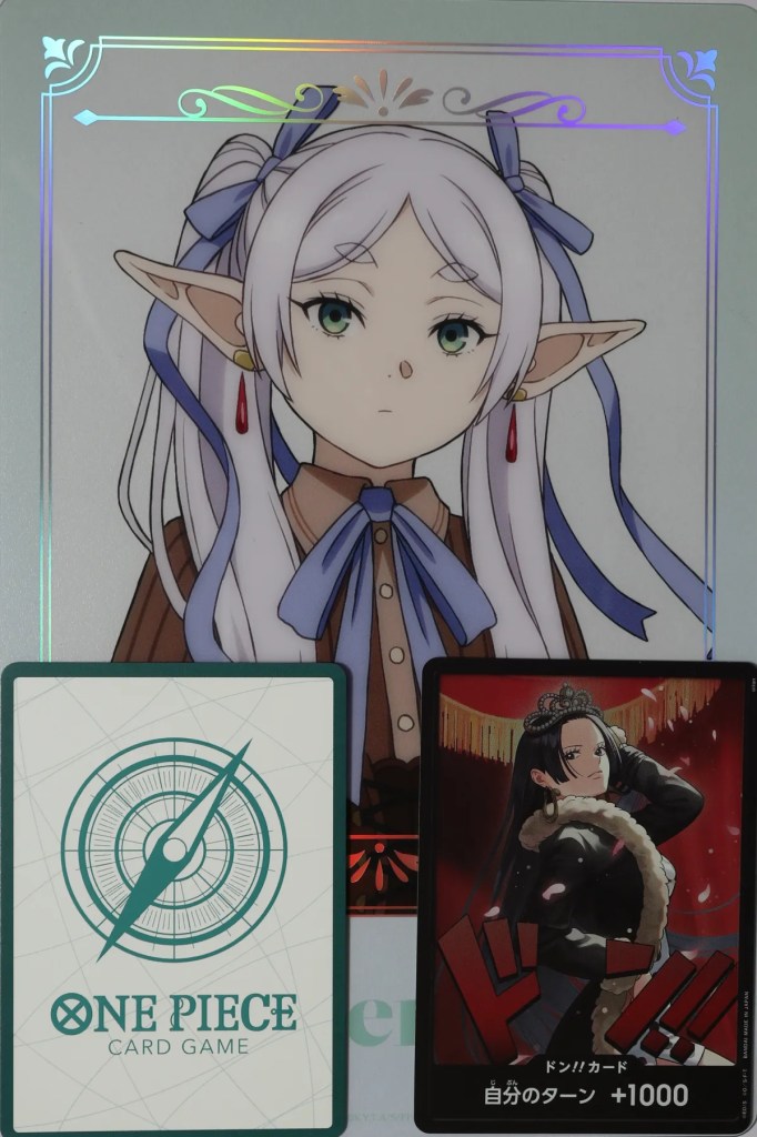 Frieren Enimai Kuji clear poster size comparison with hand