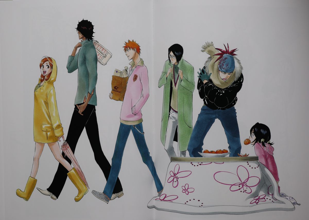 Spread of the main cast in casual clothes